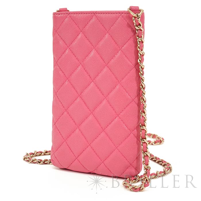 CHANEL シャネル マトラッセ チェーン フォン ホルダー キャビアスキン レザー ピンク ゴールド金具 90240354 19