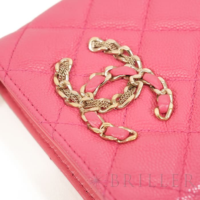 CHANEL シャネル マトラッセ チェーン フォン ホルダー キャビアスキン レザー ピンク ゴールド金具 90240354 25