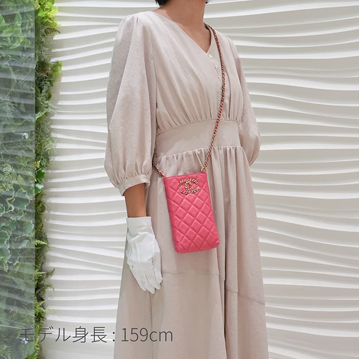 CHANEL シャネル マトラッセ チェーン フォン ホルダー キャビアスキン レザー ピンク ゴールド金具 90240354 29