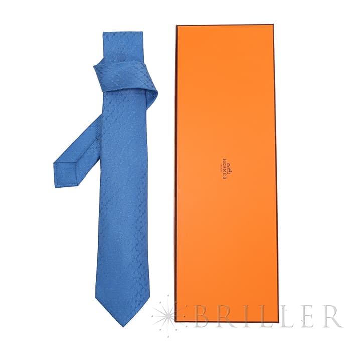HERMES エルメス ネクタイ H織りタイ 7cm《ニューH》ブルー・プロフォン 7