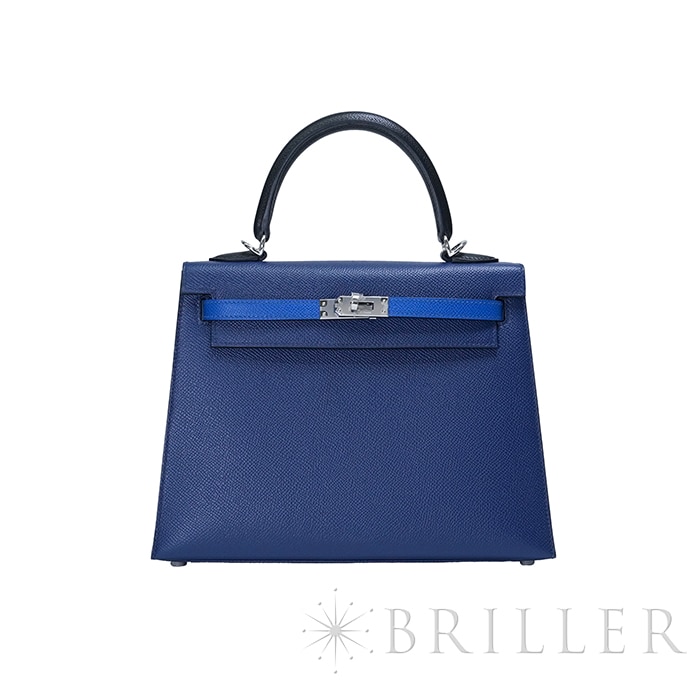 HERMES エルメス ケリー 25 セリエ トリコロール エプソン ブルーサフィール ノワール ブルーフランス シルバー金具【未使用】 メイン
