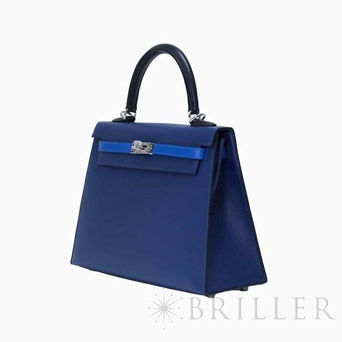 HERMES エルメス ケリー 25 セリエ トリコロール エプソン ブルーサフィール ノワール ブルーフランス シルバー金具【未使用】 24