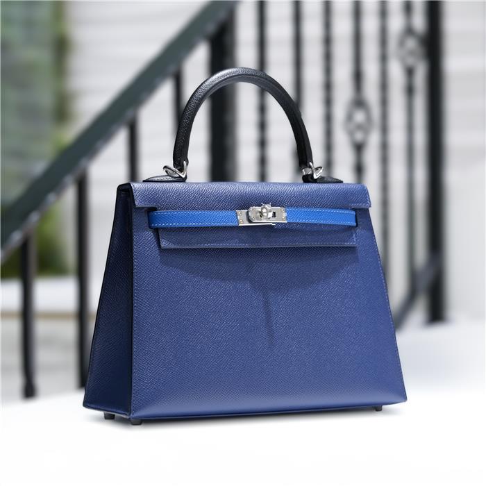 HERMES エルメス ケリー 25 セリエ トリコロール エプソン ブルーサフィール ノワール ブルーフランス シルバー金具【未使用】 2