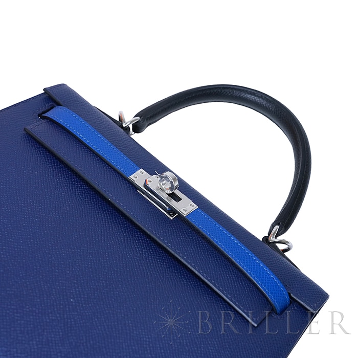 HERMES エルメス ケリー 25 セリエ トリコロール エプソン ブルーサフィール ノワール ブルーフランス シルバー金具【未使用】 5